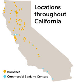 Map of California with branch locations